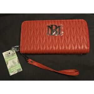 Badgley Mischka Red Vegan Leather Zip Around Wallet Wristlet Quilted NWT